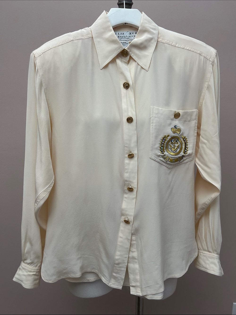 VTG Lillie Rubin Cream Button-Front Blouse with Embroidered Pocket shirt 6